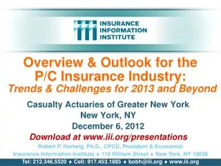 Overview &amp; Outlook for the P/C Insurance Industry: Trends &amp; Challenges for 2013 and Beyond