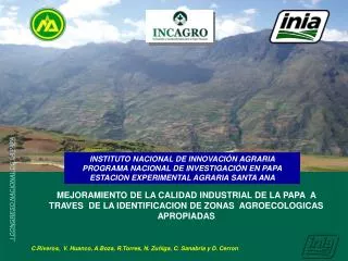 INSTITUTO NACIONAL DE INNOVACIÓN AGRARIA PROGRAMA NACIONAL DE INVESTIGACIÓN EN PAPA