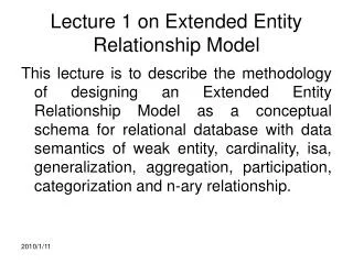 Lecture 1 on Extended Entity Relationship Model