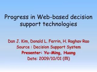Progress in Web-based decision support technologies