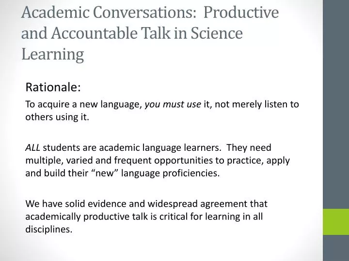 academic conversations productive and accountable talk in science learning