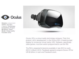 Website: oculusvr Twitter : @ oculus Category : Technology