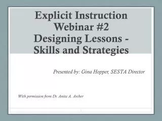 Explicit Instruction Webinar #2 Designing Lessons - Skills and Strategies