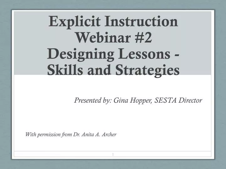 explicit instruction webinar 2 designing lessons skills and strategies