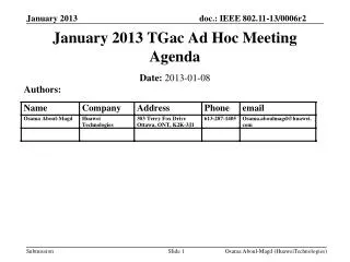 January 2013 TGac Ad Hoc Meeting Agenda