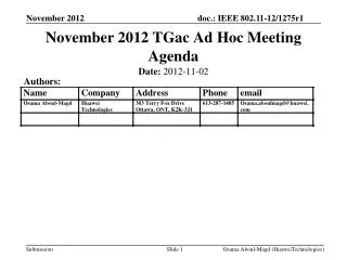 November 2012 TGac Ad Hoc Meeting Agenda