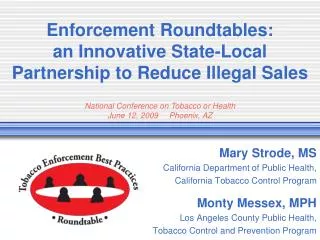 Enforcement Roundtables: an Innovative State-Local Partnership to Reduce Illegal Sales