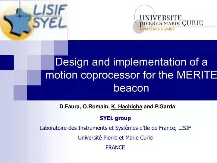 design and implementation of a motion coprocessor for the merite beacon