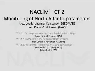 WP 2.1 Exchanges across the Greenland-Scotland Ridge Lead: Karin M. H. Larsen (HAV)