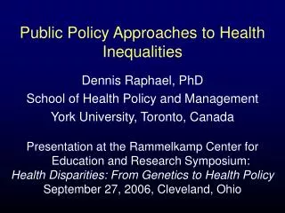 Public Policy Approaches to Health Inequalities