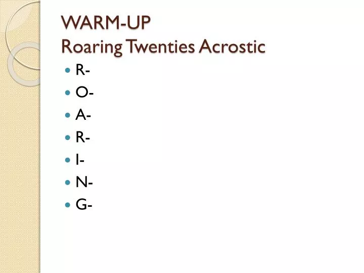 warm up roaring twenties acrostic