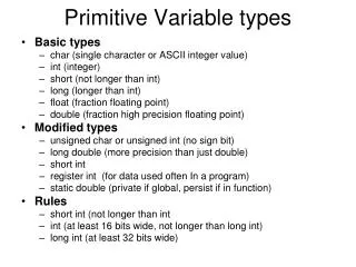 Primitive Variable types