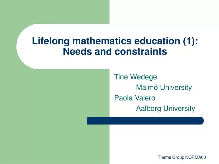 lifelong mathematics education 1 needs and constraints