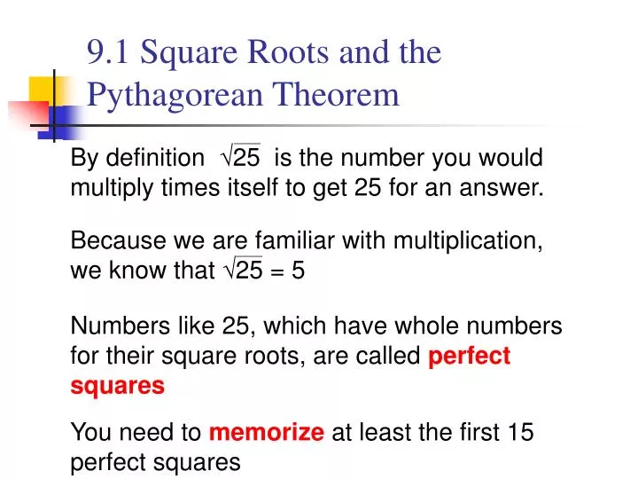 9 1 square roots and the pythagorean theorem