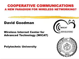 David Goodman Wireless Internet Center for Advanced Technology (WICAT) Polytechnic University