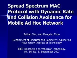 Spread Spectrum MAC Protocol with Dynamic Rate and Collision Avoidance for Mobile Ad Hoc Network