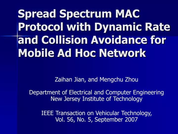 spread spectrum mac protocol with dynamic rate and collision avoidance for mobile ad hoc network