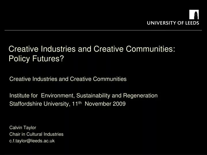creative industries and creative communities policy futures