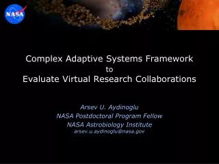 Complex Adaptive Systems Framework to Evaluate Virtual Research Collaborations