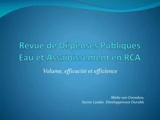 Revue de Dépenses Publiques Eau et Assainissement en RCA