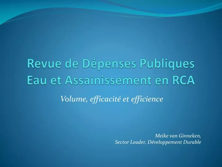 revue de d penses publiques eau et assainissement en rca