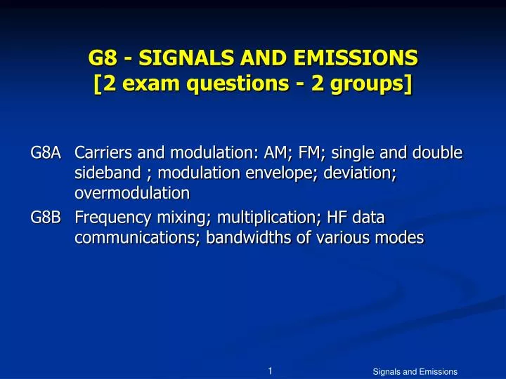 g8 signals and emissions 2 exam questions 2 groups