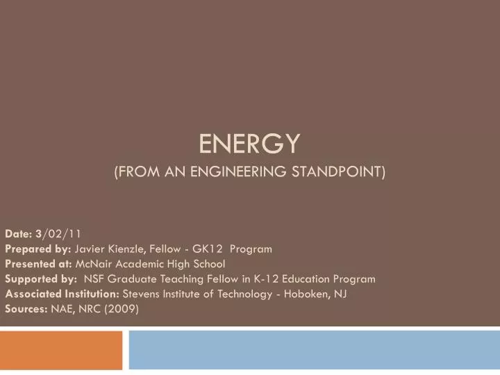 energy from an engineering standpoint