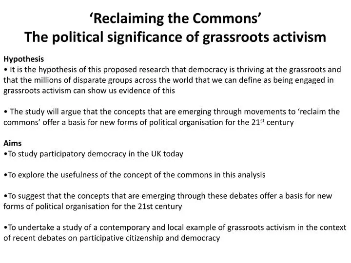 reclaiming the commons the political significance of grassroots activism