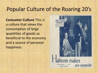 Popular Culture of the Roaring 20’s