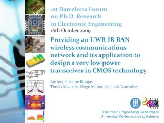 Electronic Engineering Department Universitat Politècnica de Catalunya