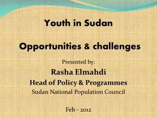Youth in Sudan Opportunities &amp; challenges