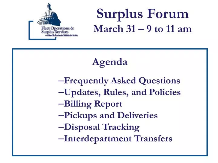 surplus forum march 31 9 to 11 am