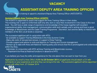 VACANCY ASSISTANT/DEPUTY AREA TRAINING OFFICER