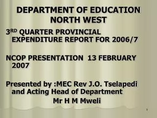 DEPARTMENT OF EDUCATION NORTH WEST