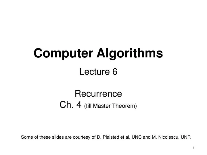 computer algorithms lecture 6 recurrence ch 4 till master theorem