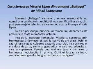 Caracterizarea Vitoriei Lipan din romanul „Baltagul” de Mihail Sadoveanu