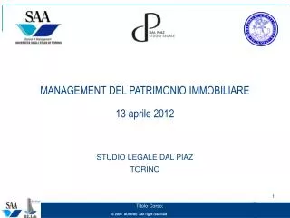 MANAGEMENT DEL PATRIMONIO IMMOBILIARE 13 aprile 2012