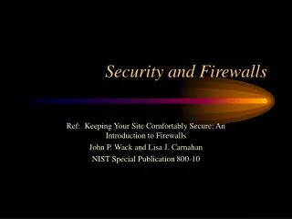 Security and Firewalls