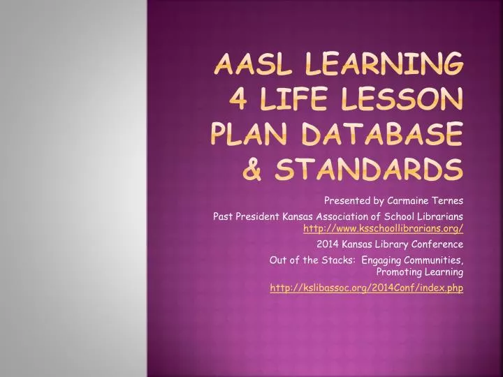 aasl learning 4 life lesson plan database standards
