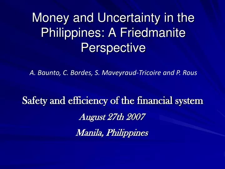 money and uncertainty in the philippines a friedmanite perspective