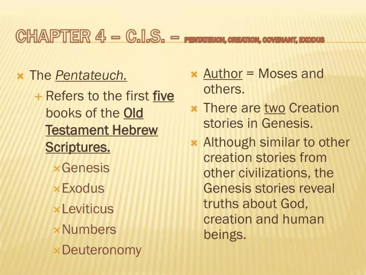 chapter 4 c i s pentateuch creation covenant exodus