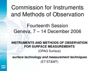 INSTRUMENTS AND METHODS OF OBSERVATION FOR SURFACE MEASUREMENTS (OPAG Surface)