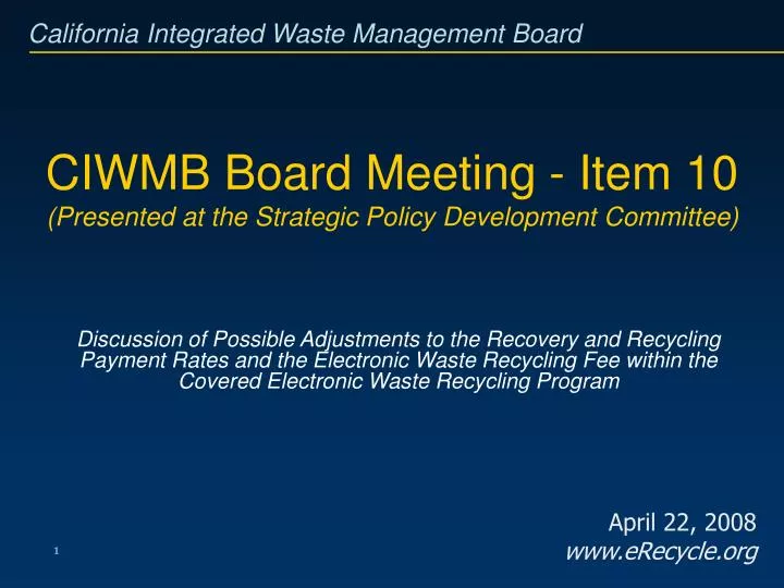 ciwmb board meeting item 10 presented at the strategic policy development committee