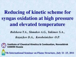 Institute of Chemical Kinetics &amp; Combustion, Novosibirsk 630090 Russia
