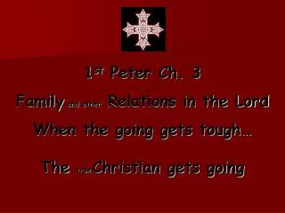 1 st Peter Ch. 3 Family and other Relations in the Lord When the going gets tough…