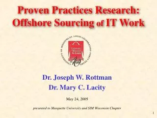 Proven Practices Research: Offshore Sourcing of IT Work