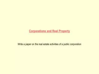 Corporations and Real Property