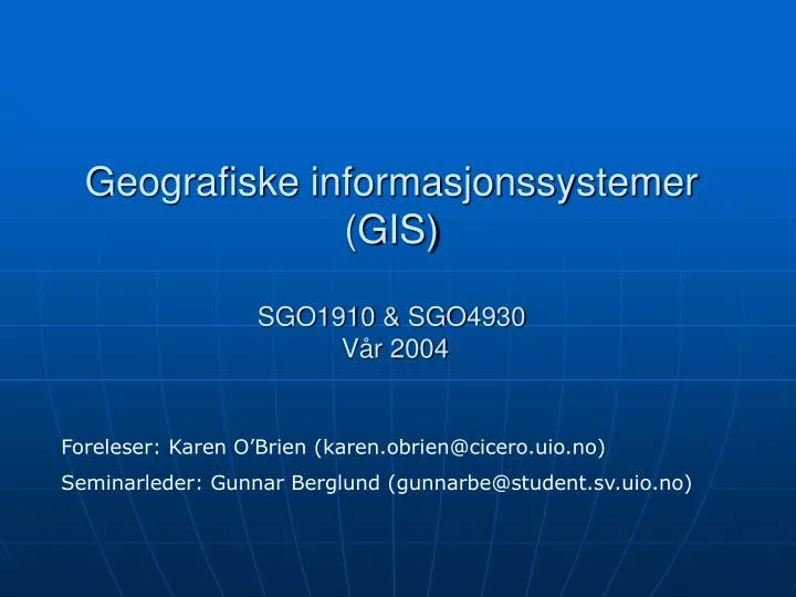 geografiske informasjonssystemer gis sgo1910 sgo4930 v r 2004