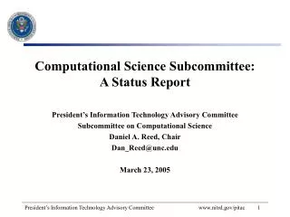 Computational Science Subcommittee: A Status Report