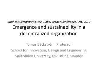 Tomas Backström, Professor School for Innovation, Design and Engineering